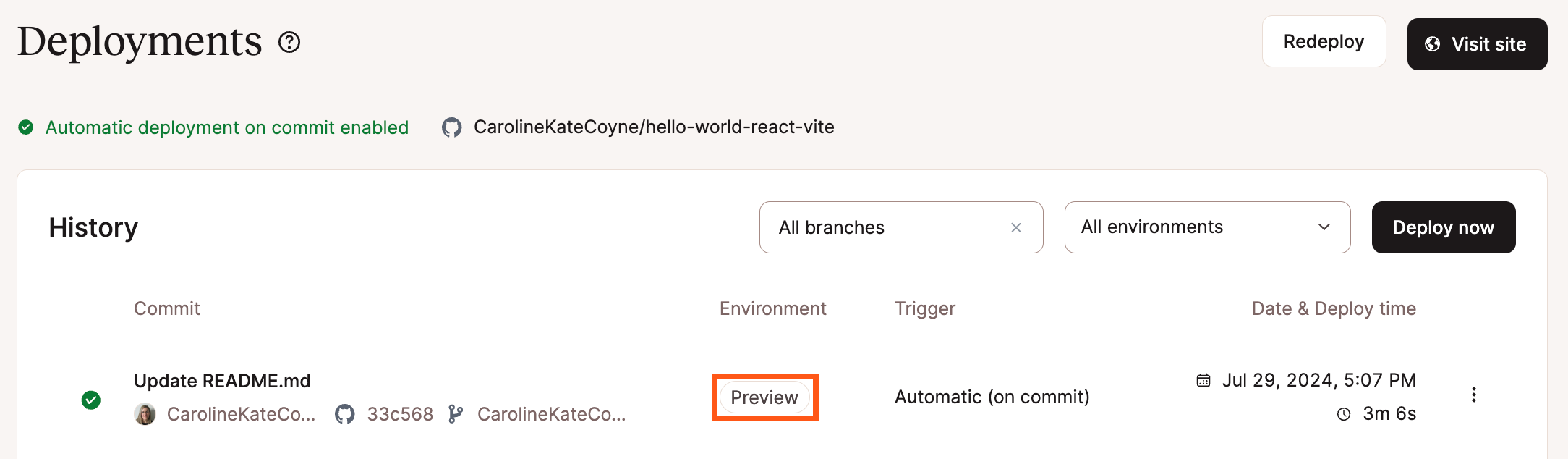 Preview environment in your static site deployments.